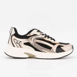 Baskets basses gold toile avec lacets à motifs Femme Femme Baskets, Sneakers