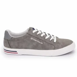 Clearance Baskets blanches en toile liseré bleu et rouge Homme Homme Baskets, Sneakers