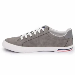 Clearance Baskets blanches en toile liseré bleu et rouge Homme Homme Baskets, Sneakers