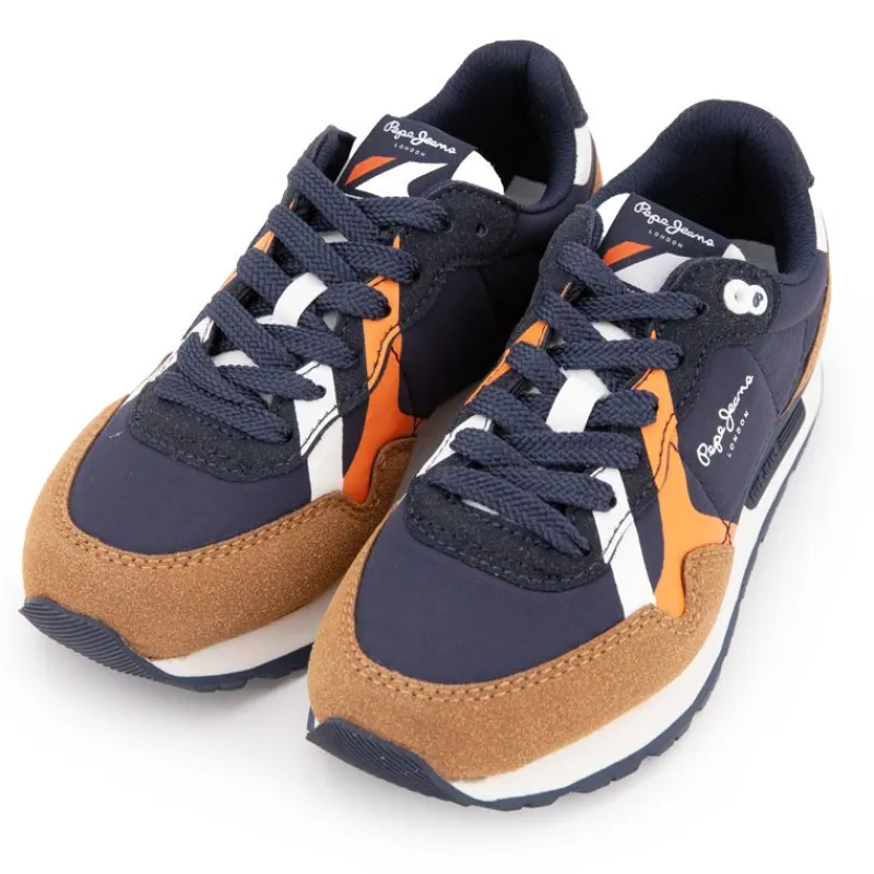 Baskets bleu marine player air effet daim camel Enfant Enfant Chaussures Garçon|Chaussures Fille