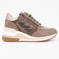 Outlet Baskets compensées à lacets cuir avec zip Femme Femme Baskets, Sneakers