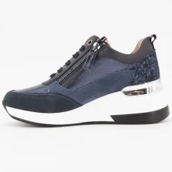 Outlet Baskets compensées à sequins cuir zip dorée avec lacets Femme Femme Baskets, Sneakers