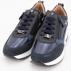 Outlet Baskets compensées à sequins cuir zip dorée avec lacets Femme Femme Baskets, Sneakers