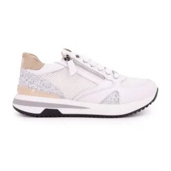 Sale Baskets cuir à paillettes argentées avec zip Femme Femme Baskets, Sneakers