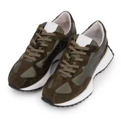 Sale Baskets en tissu et cuir vert Femme Femme Baskets, Sneakers