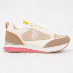 Sale Baskets frisby semelle rose touche de jaune avec lacets blancs Femme Femme Baskets, Sneakers