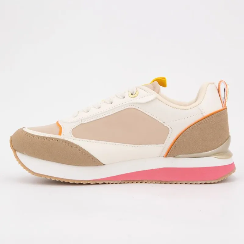 Sale Baskets frisby semelle rose touche de jaune avec lacets blancs Femme Femme Baskets, Sneakers