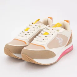 Sale Baskets frisby semelle rose touche de jaune avec lacets blancs Femme Femme Baskets, Sneakers