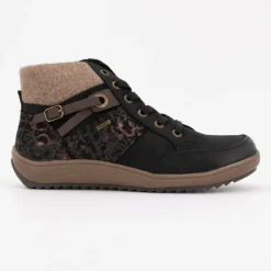 Hot Baskets montantes moutonnée black à motifs sangles marrons Femme Homme Baskets, Sneakers