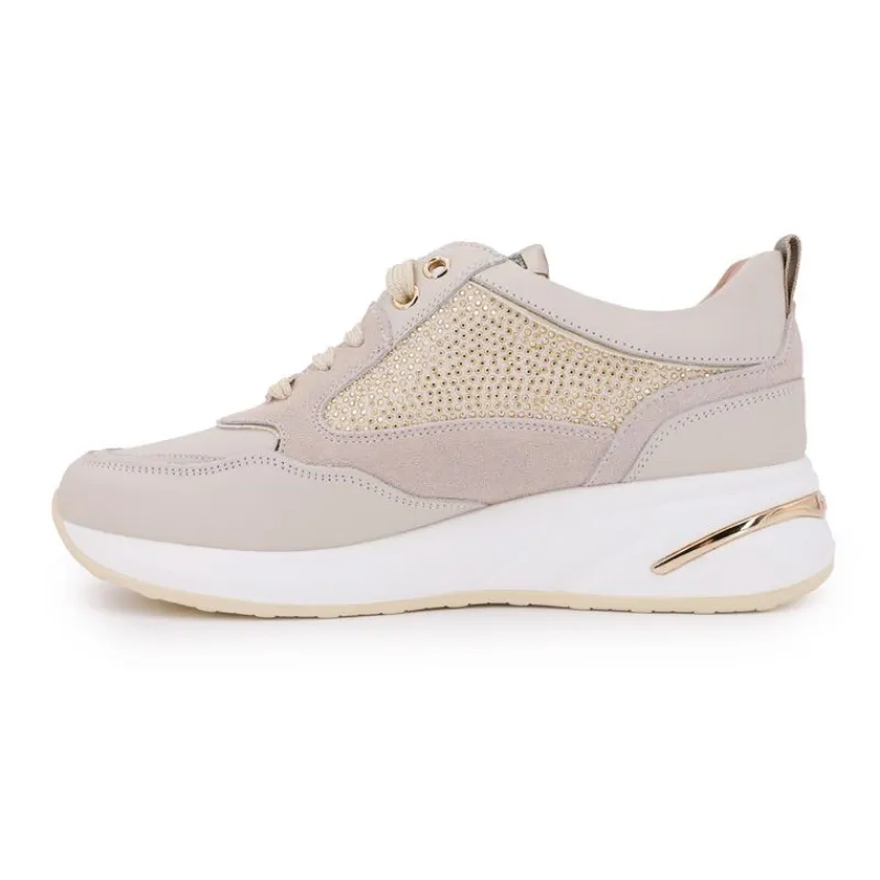 Baskets semelle contrastée en cuir avec strass golds Femme Femme Baskets, Sneakers