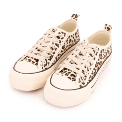 Clearance Baskets toile imprimé léopard semelle rayée Femme Femme Baskets, Sneakers