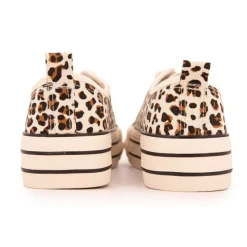 Clearance Baskets toile imprimé léopard semelle rayée Femme Femme Baskets, Sneakers