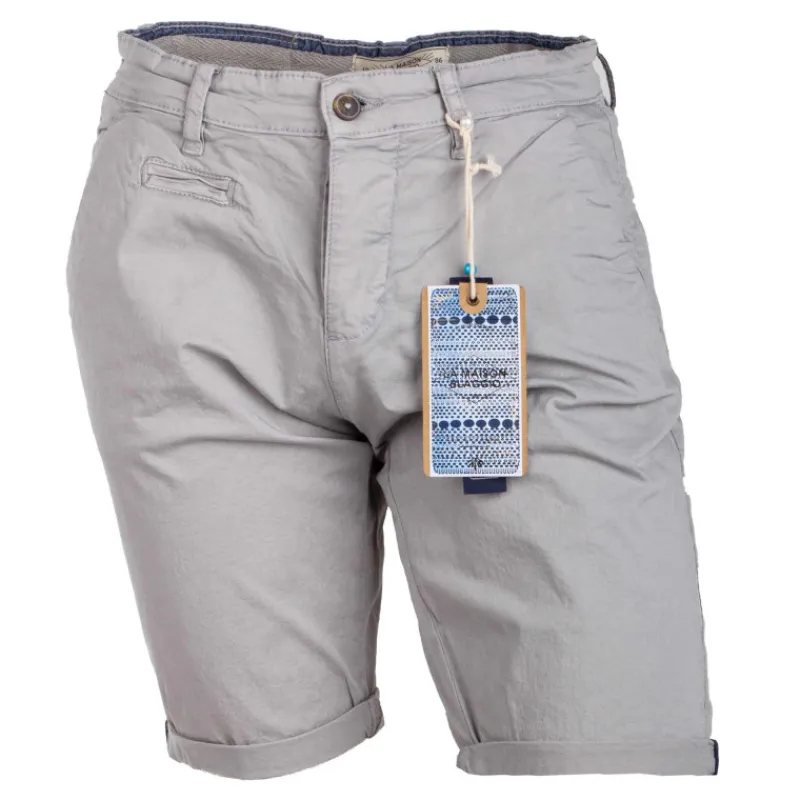 Bermuda chino venili coton stretch popeline revers gansé bouton Homme Homme Short, Bermuda