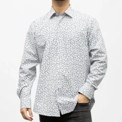 Best Bill00 chemise coton poly motif fleurs bleues Homme Homme Chemise