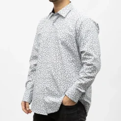 Best Bill00 chemise coton poly motif fleurs bleues Homme Homme Chemise