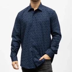 Sale Bill00 chemise coton poly bleu marine - jacquard Homme Homme Chemise