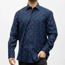 Bill00 chemise coton poly bleu marine triangle rouge Homme Homme Chemise