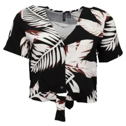 Hot Blouse à boutons easy black col v imprimé plantes Femme Femme Haut, Chemise