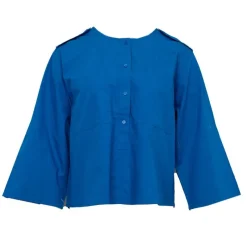 New Blouse à boutons manches 3/4 ketty col rond Femme Femme Haut, Chemise