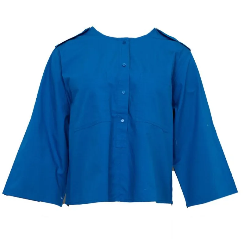 New Blouse à boutons manches 3/4 ketty col rond Femme Femme Haut, Chemise