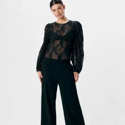 Best Blouse à dentelle Beverly manches longues Femme Femme Haut, Chemise|Tee Shirt