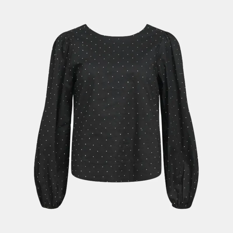 Blouse à pois coton col rond Femme Femme Haut, Chemise|Tee Shirt