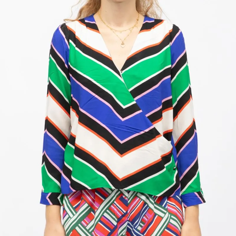 Hot Blouse à rayures bess col croisé Femme Femme Haut, Chemise