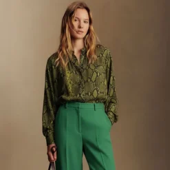 Outlet Blouse arso imprimée python vert Femme Femme Haut, Chemise