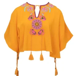 Blouse caftan magoo à nouer avec broderie Femme Femme Haut, Chemise