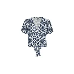 Online Blouse col v à motif éthnique à nouer Femme Femme Haut, Chemise