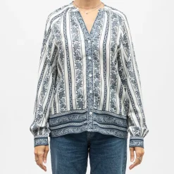 Hot Blouse col v à motif vintage beata Femme Femme Haut, Chemise