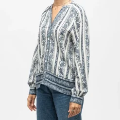 Hot Blouse col v à motif vintage beata Femme Femme Haut, Chemise