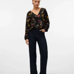 Sale Blouse col V easy joy blackà fleurs Femme Femme Haut, Chemise