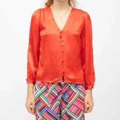 Discount Blouse col v effet satin bianca légère Femme Femme Haut, Chemise