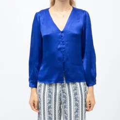 Discount Blouse col v effet satin bianca légère Femme Femme Haut, Chemise