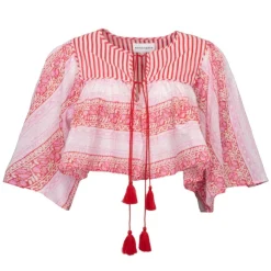 Blouse crop amelie manches 3/4 à motif graphique Femme Femme Haut, Chemise