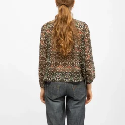 New Blouse cyrielle col v imprimé graphique khaki Femme Femme Haut, Chemise