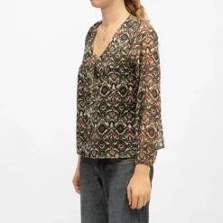 New Blouse cyrielle col v imprimé graphique khaki Femme Femme Haut, Chemise