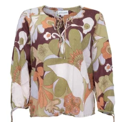 Discount Blouse en coton à fleurs bahia manches longues à nouer Femme Femme Haut, Chemise