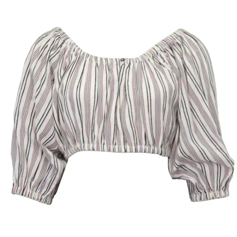 Discount Blouse juliette à rayures épaules dénudées coton Femme Femme Haut, Chemise