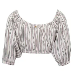 Discount Blouse juliette à rayures épaules dénudées coton Femme Femme Haut, Chemise