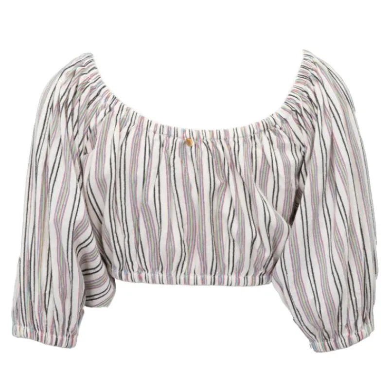 Discount Blouse juliette à rayures épaules dénudées coton Femme Femme Haut, Chemise