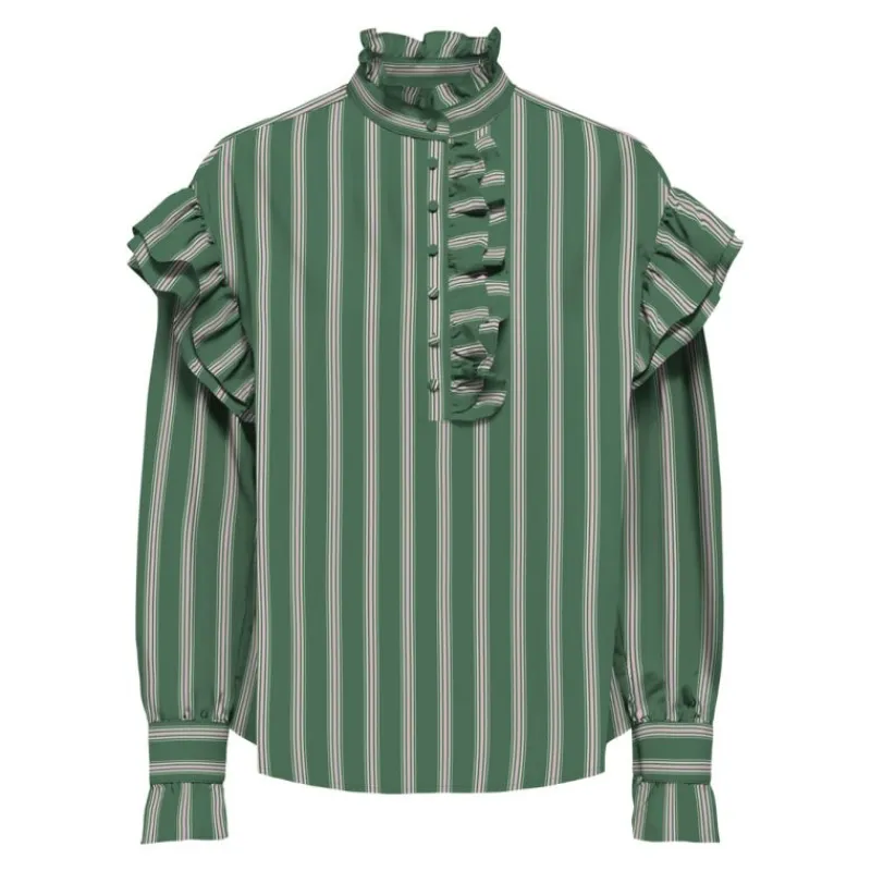 Discount Blouse malou imprimé à rayures épaules à volants Femme Femme Haut, Chemise