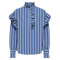 Blouse malou imprimé à rayures épaules à volants Femme Femme Haut, Chemise