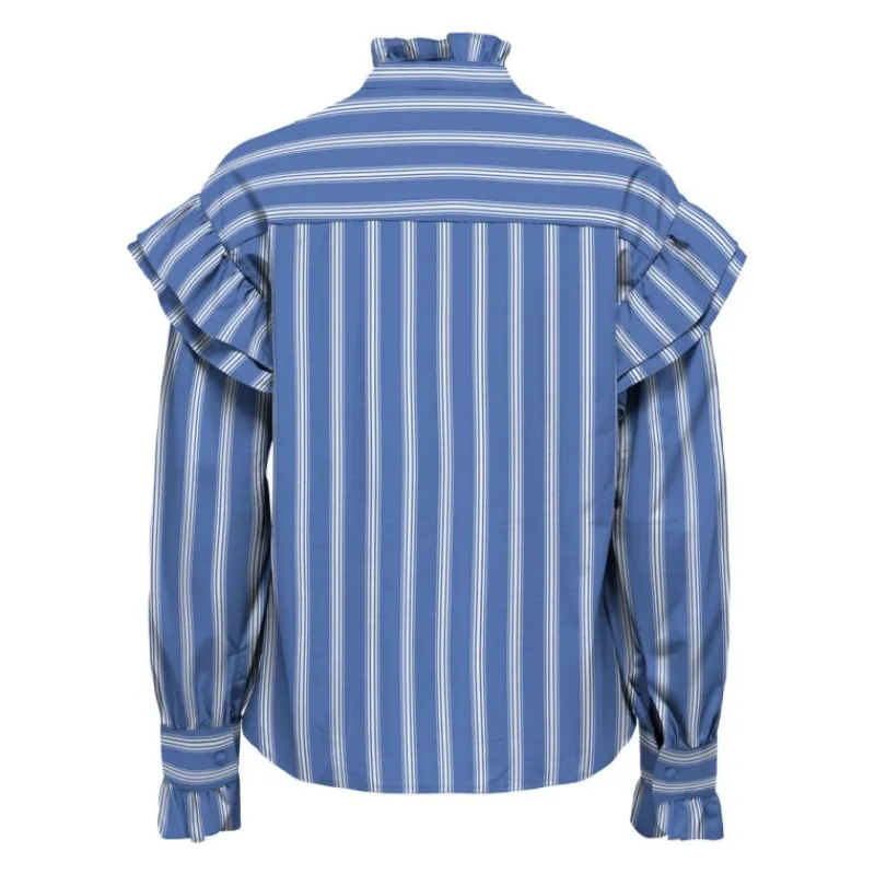 Blouse malou imprimé à rayures épaules à volants Femme Femme Haut, Chemise