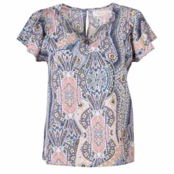 Hot Blouse manches à volants motif cachemire col v Femme Femme Haut, Chemise