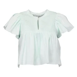 Clearance Blouse manches courtes à volants hita col fermé avec bouton Femme Femme Haut, Chemise
