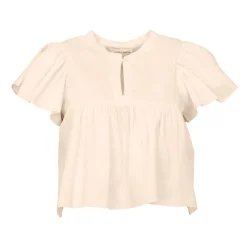 Blouse manches courtes à volants hita col fermé avec bouton Femme Femme Haut, Chemise