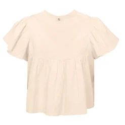 Blouse manches courtes à volants hita col fermé avec bouton Femme Femme Haut, Chemise