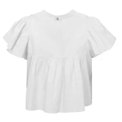 Discount Blouse manches courtes à volants hita col fermé avec bouton Femme Femme Haut, Chemise